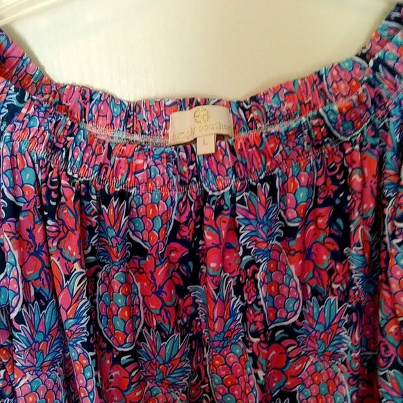 🌺🍍Simply Southern Off‑Shoulder Pineapple & Floral Top 🌺🍍 Navy • Size L - Picture 7 of 9